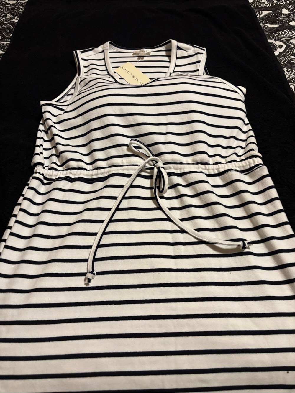 Emma $ Posh Striped Sleeveless Drawstring Maxi Dress - White/Black
